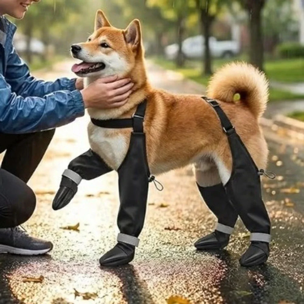 YINWANBB Dog Boots with Adjustable Suspenders Waterproof Anti-Slip Black XL O4